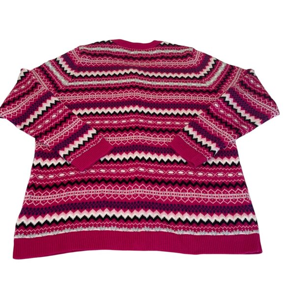 Talbots Pink Fair Isle Cardigan Sweater Size 1X Button Front Holiday Classic - Picture 4 of 9